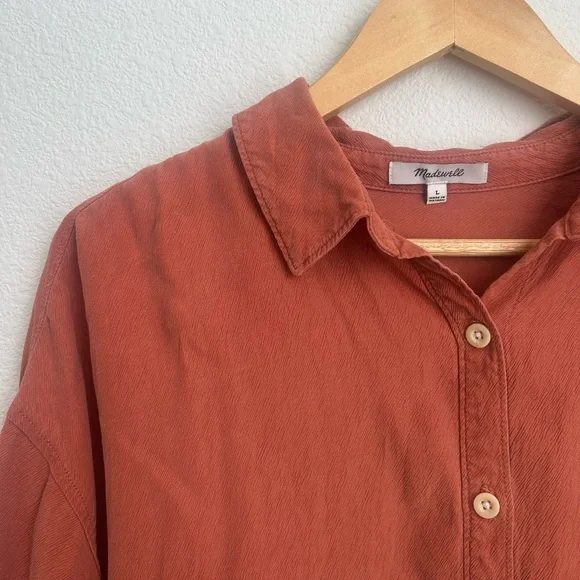 Madewell Lusterweave Hartfield Button Down Orange Blouse - Large - Picture 2 of 6